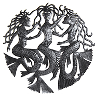 3 mermaids recycled oil drum sculpture